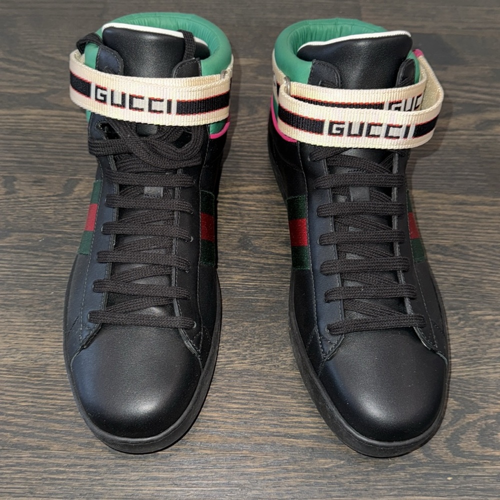 Gucci Leather Ace Stripe High Top Sneaker-523472-Authentic-NIB